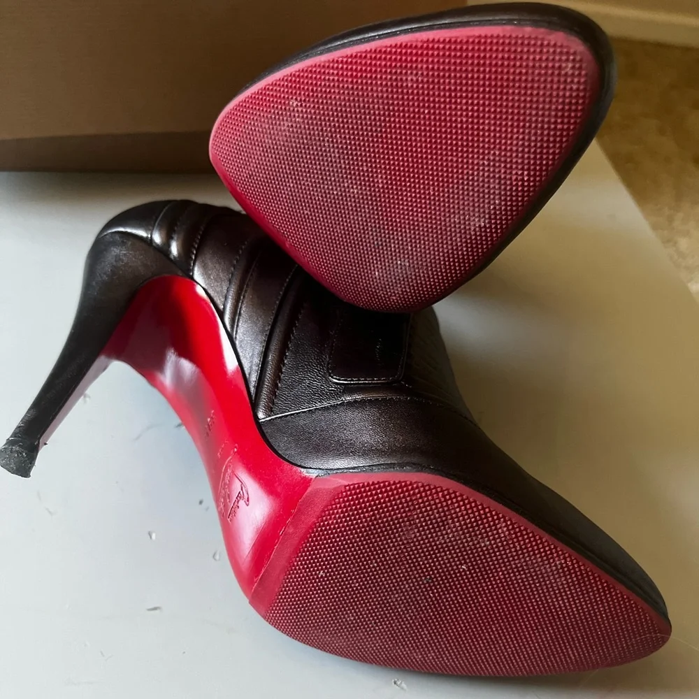Christian Louboutin Black Leather Quilted Ankle Booties with Red Soles